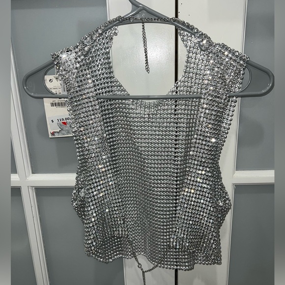 Zara Silver Rhinestone Embellished Women's Top - Picture 3 of 6
